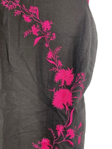 Maxi Vestido Y2K Negro Rosa Caliente Tatuaje Floral Lino Capricho Hada Talla 20W 1X - Imagen 4 de 15