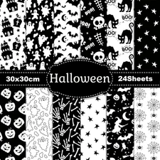24 Sheets Halloween Scrapbook Paper Pumpkin Spider Web Ghost Bat Pattern Decorat