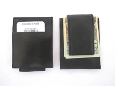 Magnetic Money Clip Wallet Credit Card Money Holder Black Genuine Leather Men.