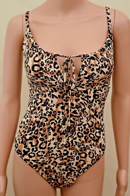 New M&S Secret Slimming Animal Print Scoop Neck Swimsuit Sz UK 10