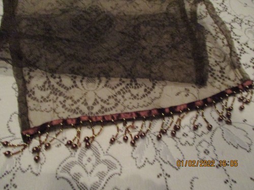 REDUCED! Brown Organza Transparent Table Runner with Beaded Ends, 108" long - Picture 3 of 5
