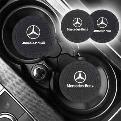 2PCS PVC Car Coaster Water Cup Bottle Holder Mat Anti-Slip Pad For Mercedes Benz