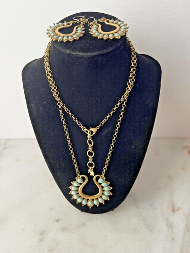 Lucky Brand Gold-Tone Turquoise Spiked necklace and Drop Earrings ..