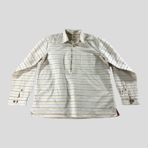Territory Ahead Mens Large Popover Seersucker Striped 4 Button Long Sleeve