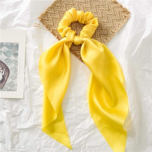 4 Pcs Yellow Women Girl Bow Satin Ribbon Ponytail Scarf Hair Tie Rope - Picture 6 of 6