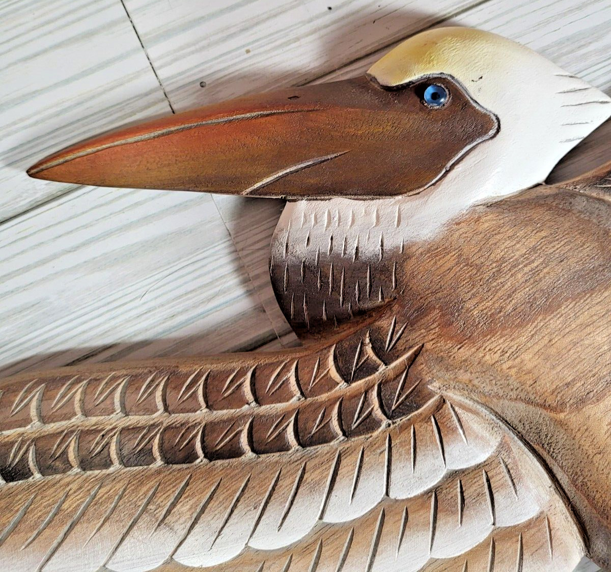 T.I. Design Hand-carved Wood Flying Pelican | Wall Décor Natural Wood Finish