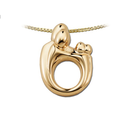 14K Yellow GOLD Mother Father & Twin or 2 Children Family Pendant, Moms jewelry - Picture 4 of 4