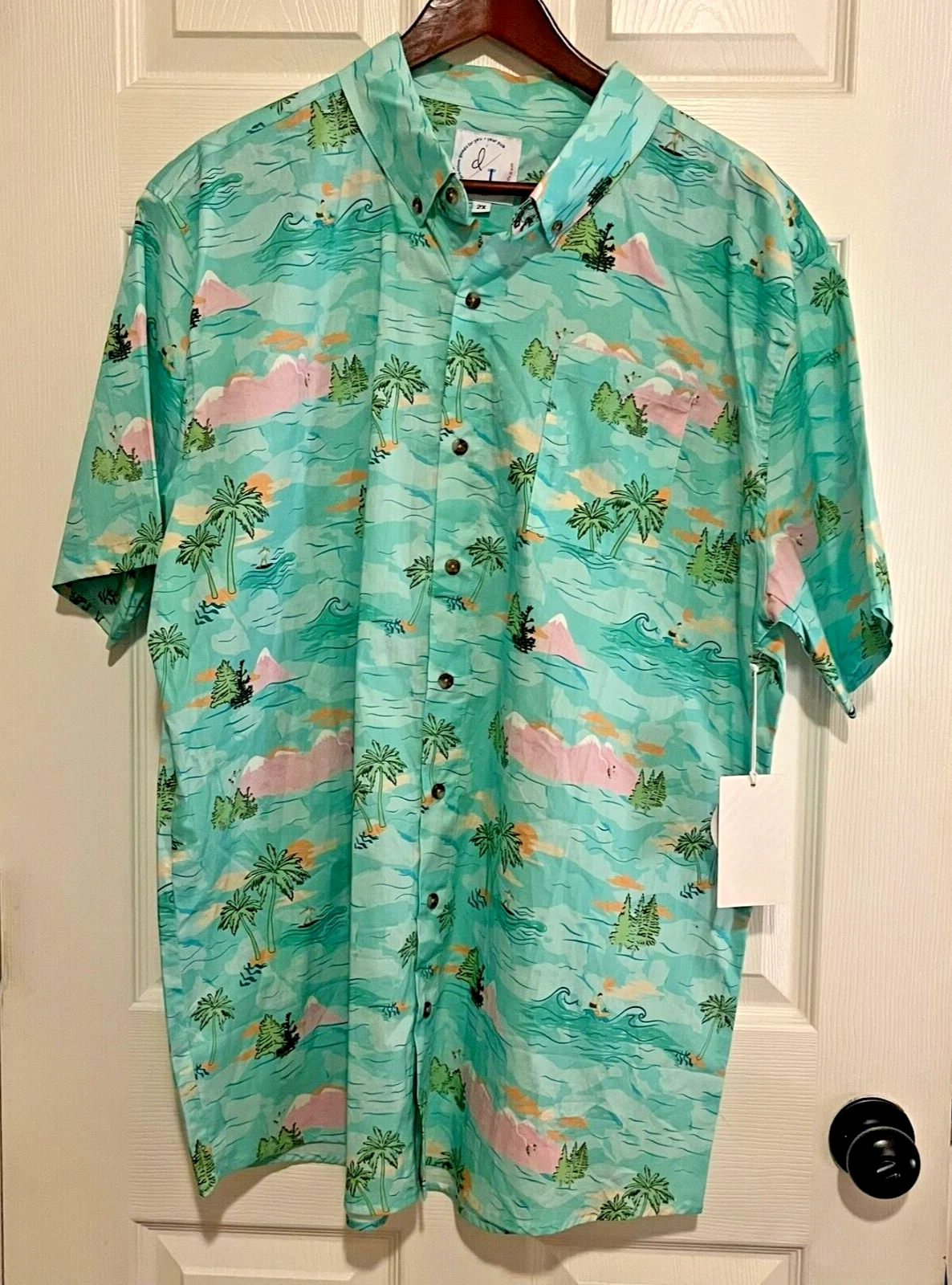 NWT Dog Threads Men's Button-Down Hawaiian Tropical Short-Sleeve Shirt 2X Camp