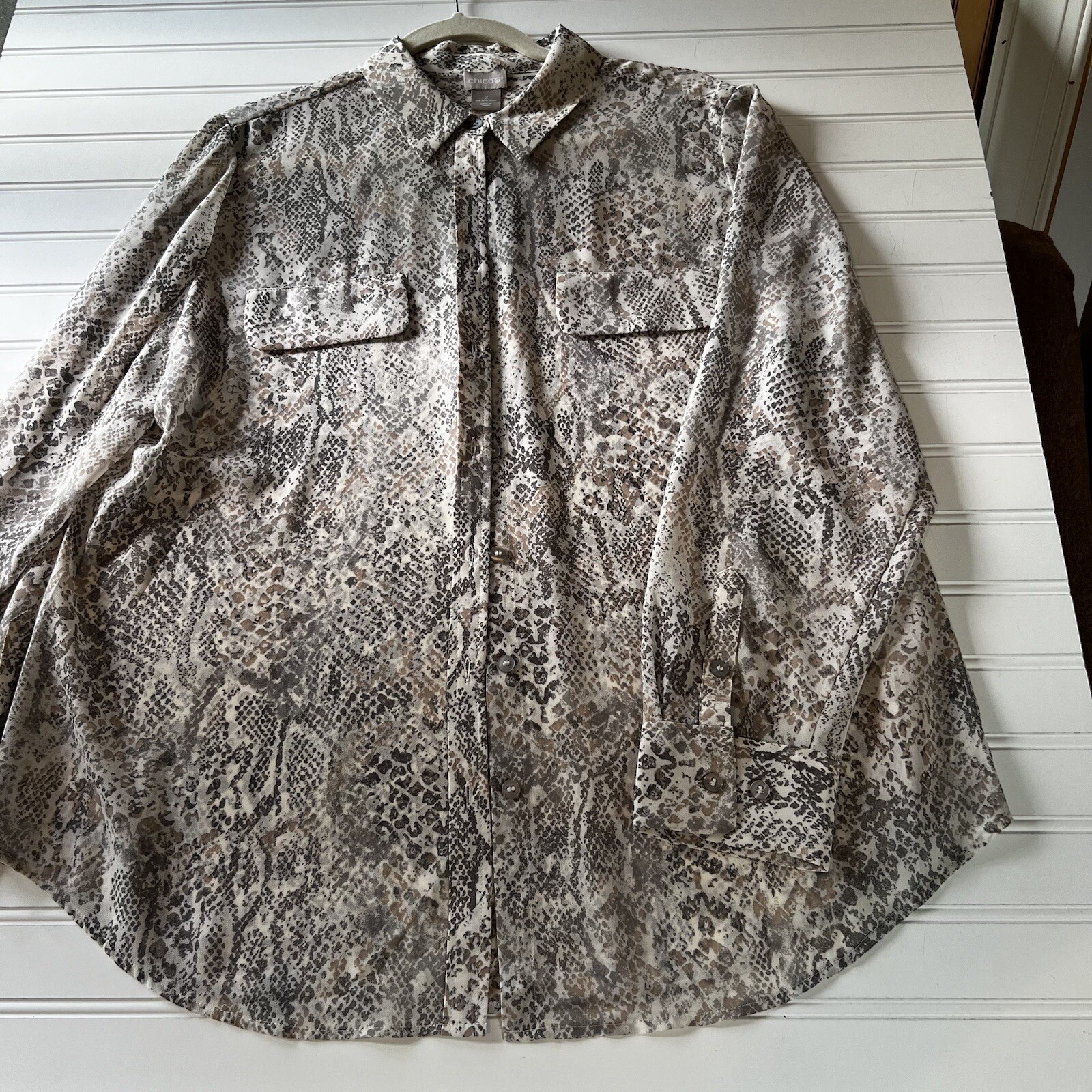 Chicos womens button down blouse sheer snakeskin … - image 1