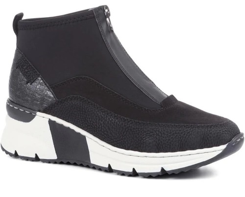 Rieker High Top Sneaker Keilabsatz & Frontreißverschluss UK 5 EU 38 SCHWARZ NEU