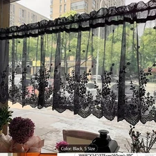 Black Lace 57" x 18" Floral Valance Light Filtering with Scalloped Edges