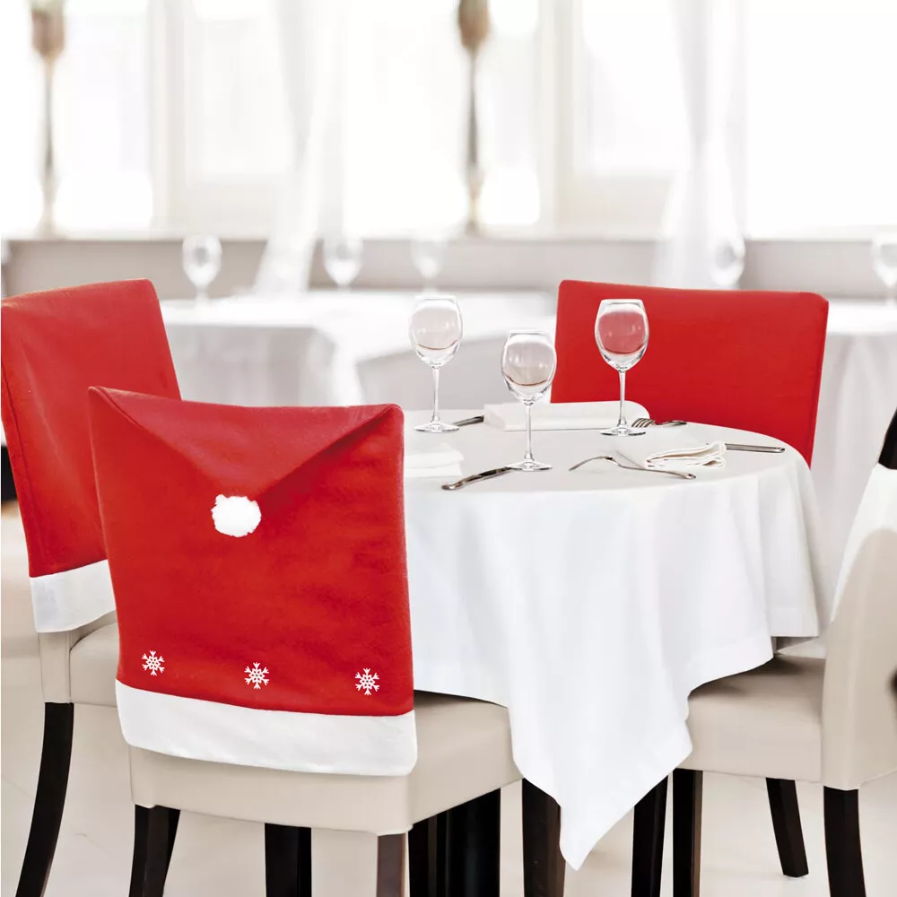 2 10 Christmas Chair Covers Snowflake Santa Hat Tableware Xmas