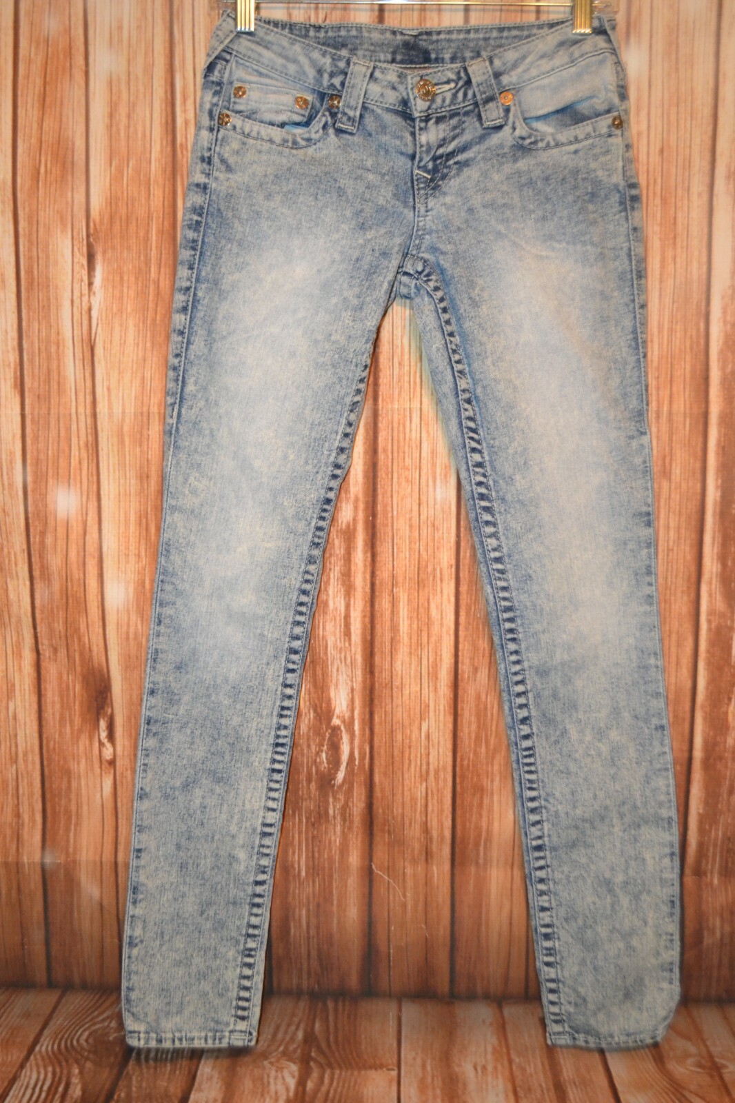 True Religion Women's Skinny Bleached Out No Pocket Flaps Denim Jeans Sz 26x31 thumbnail 4