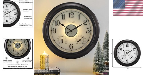 Modern Farmhouse 18" Clock with Smart Light Sensor & Weatherproof Features - Picture 2 of 12