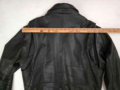 Vtg Wilsons 90s Y2k Black Leather Moto Cafe Full Zip Lined Bomber Jacket Mens LT - Picture 8 of 10