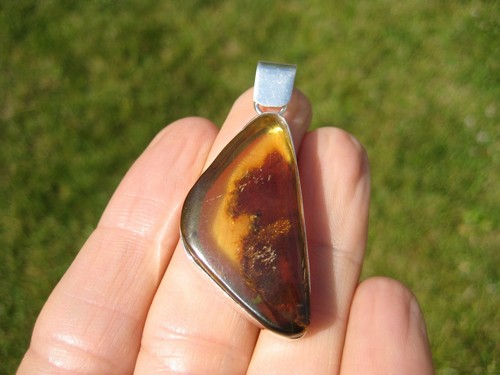 925 Silver Natural Chiapas Amber Pendant Necklace Taxco Mexico Jewelry Art A22 - Picture 3 of 11