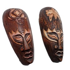 African Wall Hanging Art Decor Wood Mask Set 2 Animal Butterfly Turtle Tribal