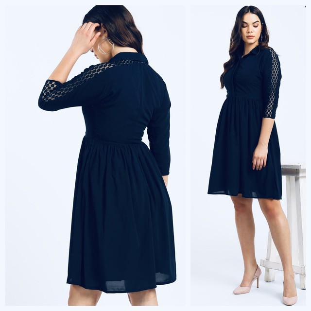 tokyo talkies women navy blue printed shirt dress