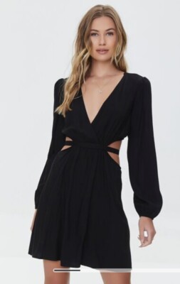 forever 21 black dress long FOREVER 21 BLACK MESH RUCHED LONG SLEEVE DRESS SIZE SMALL. NEW WITH TAG