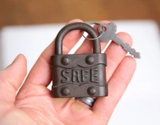 Vintage SAFE Padlock Antique Victorian Lock w/ Key steamer trunk chest locker
