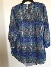Pure Energy womens  Multi Color Tunic top  long sleeve Sz X
