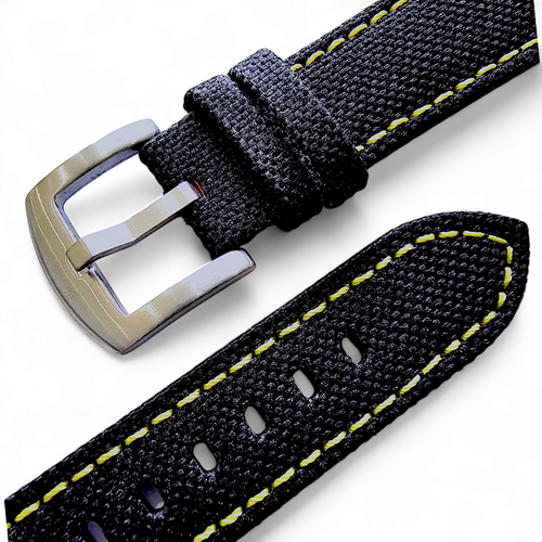 High Quality Canvas Nylon Sailcloth Watch Strap Band Black Mens 18 20 22 24 mm - Picture 20 of 95