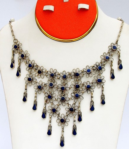 Orientalisch nomaden Afghan tribal bellydance bauchtanz Lapis Kette Necklace JL - Picture 5 of 13