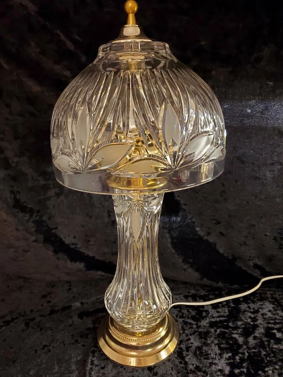 Vintage Crystal Boudoir Lamp Frosted Leaves Heavy 21.5