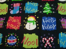 2 yds Merry Christmas Fabric Noel Happy Holiday Black Quilt craft 44" x 72" BTP