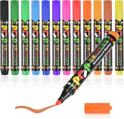 12x Whiteboard Marker Whiteboardmarker Glas Tafel Stifte abwaschbar bunt 2-5mm 