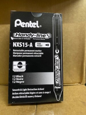 Pentel 12-PACK Handy-Line S BLACK Retractable Permanent Marker NXS15-A Fine