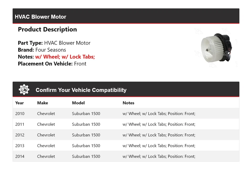 Soplador de climatización delantero para Chevrolet Suburban 1500 2010-2014 4 estaciones 2011 Foto 2 de 4