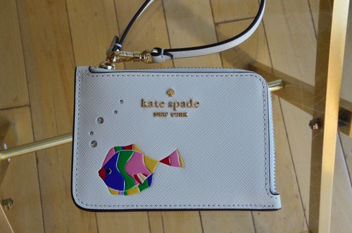 Kate Spade KG671 What A Catch Small Card Holder Wristlet White Fish - Picture 2 of 9