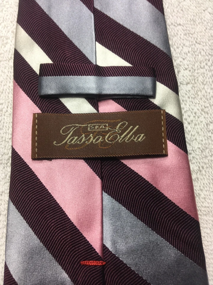 Gravata masculina TASSO ELBA LISTRAS ROSA E CINZA BORDÔ 4 X 59 - Imagem 4 de 4