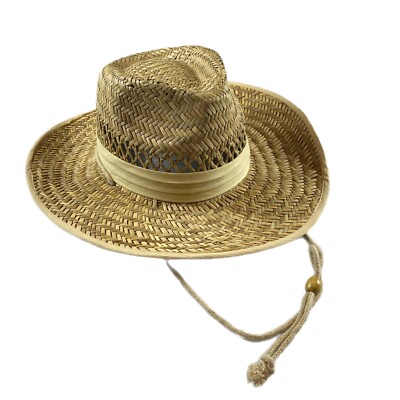 Straw Hat Drawstring J Hats Straw Hat Size Large Western Cowboy Style Cream/Tan Band ...