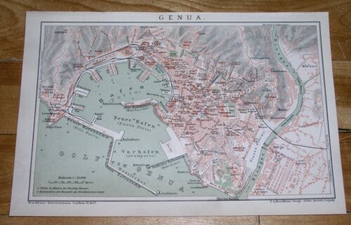 1900 ORIGINAL ANTIQUE CITY MAP OF GENOA / GENOVA / LIGURIA ITALY - Picture 1 of 3