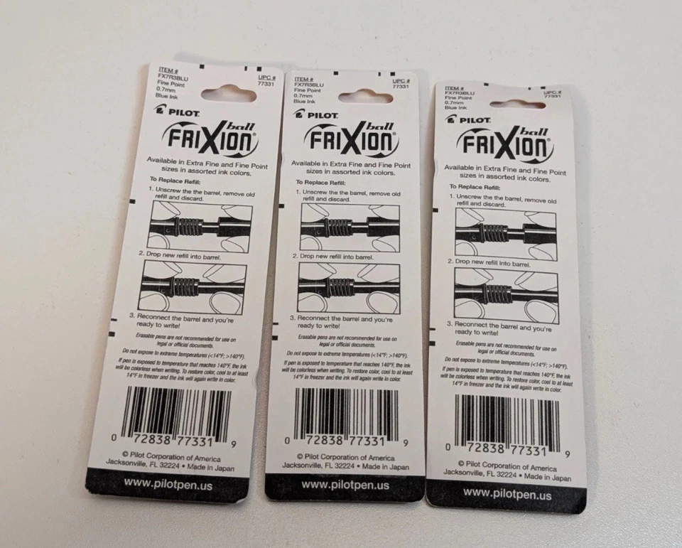 9x Recambios para bolígrafo Pilot FRIXION, tinta de gel azul, fino 0,7 mm, 3 paquetes de 3, 77331 Foto 2 de 2