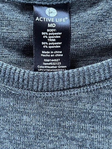 Active Life Sweater Size M Green Lightweight Pullover Shark-bite Zippers Stretch - Picture 4 of 6