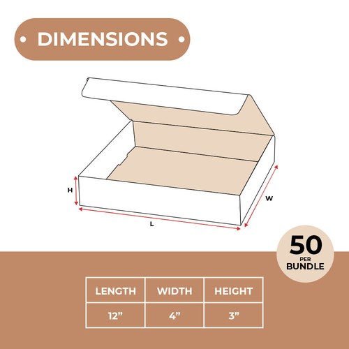 White Corrugated Mailers 12 x 4 x 3" For Mailing/Shipping ECT-32B 50/Case - Picture 3 of 6