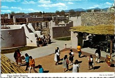 Cartolina El Paso Texas TX Tiqua Indians Harvest Eagle Corn Dance Pueblo Cont