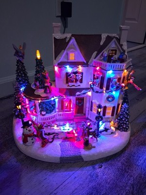 Disney Animated Holiday House w/ Lights & Music In Box Working Mickey Minnie  