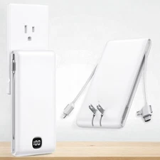 Portable Charger Built-in Cables and AC Wall Plug, USB C Power Bank 10000mAh