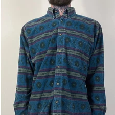Vintage 80's Woolrich Western Aztec Button Down Long Sleeve Shirt Blue Medium