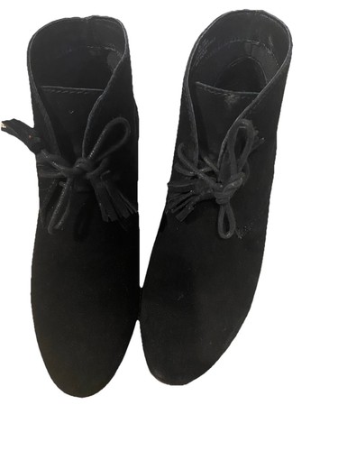 Crown Vintage Shoes Women’s Ankle Booties Lace Up Black Suade Wedge Heel Size 6M - Picture 4 of 7