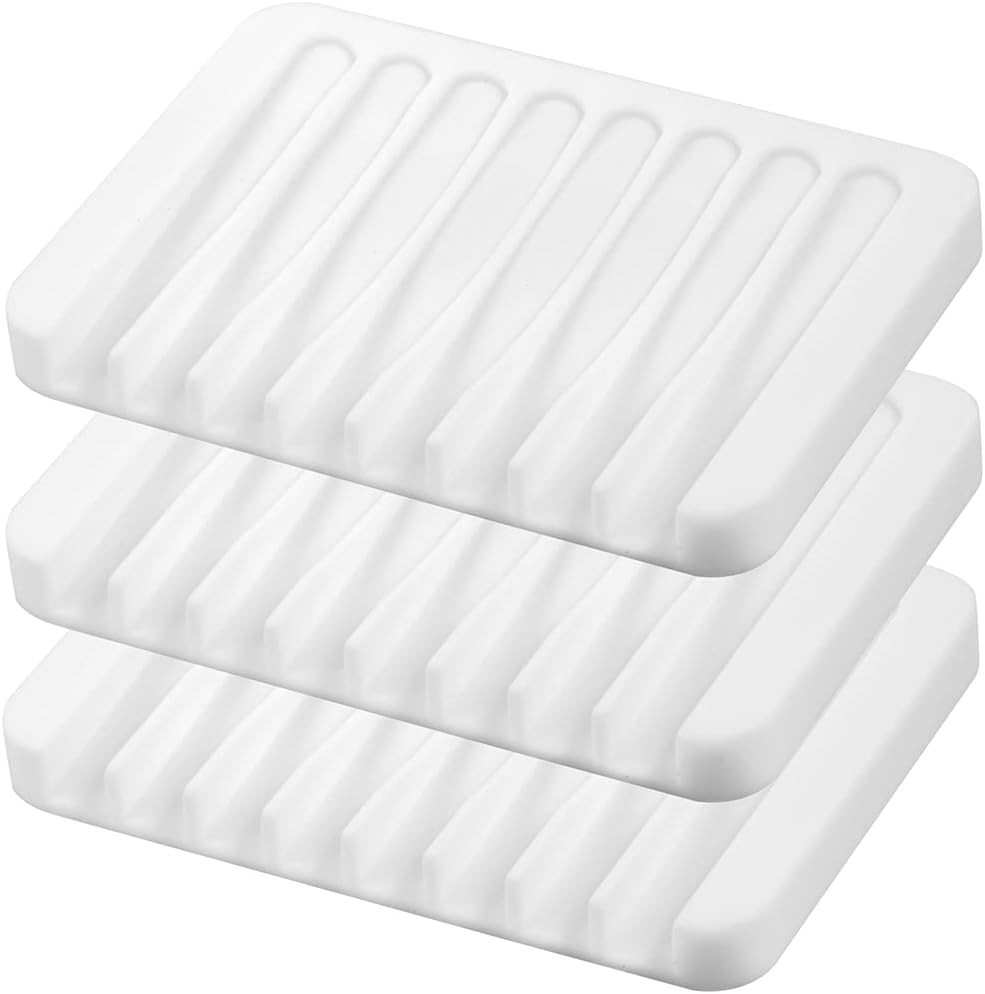 3PCS Self Draining Soap Holder, Premium Silicone Soap Dish, Soap Saver for Showe