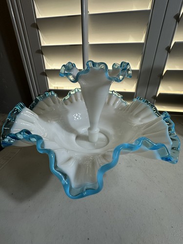Vintage 1950’s Fenton Aqua Crest Bowl Candy Bonbon With Extra - Picture 7 of 12