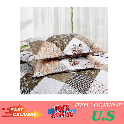Dinjoy Floral Plaid Patchwork Quilt Set Full Size, Reversible Brown Bedding Set
