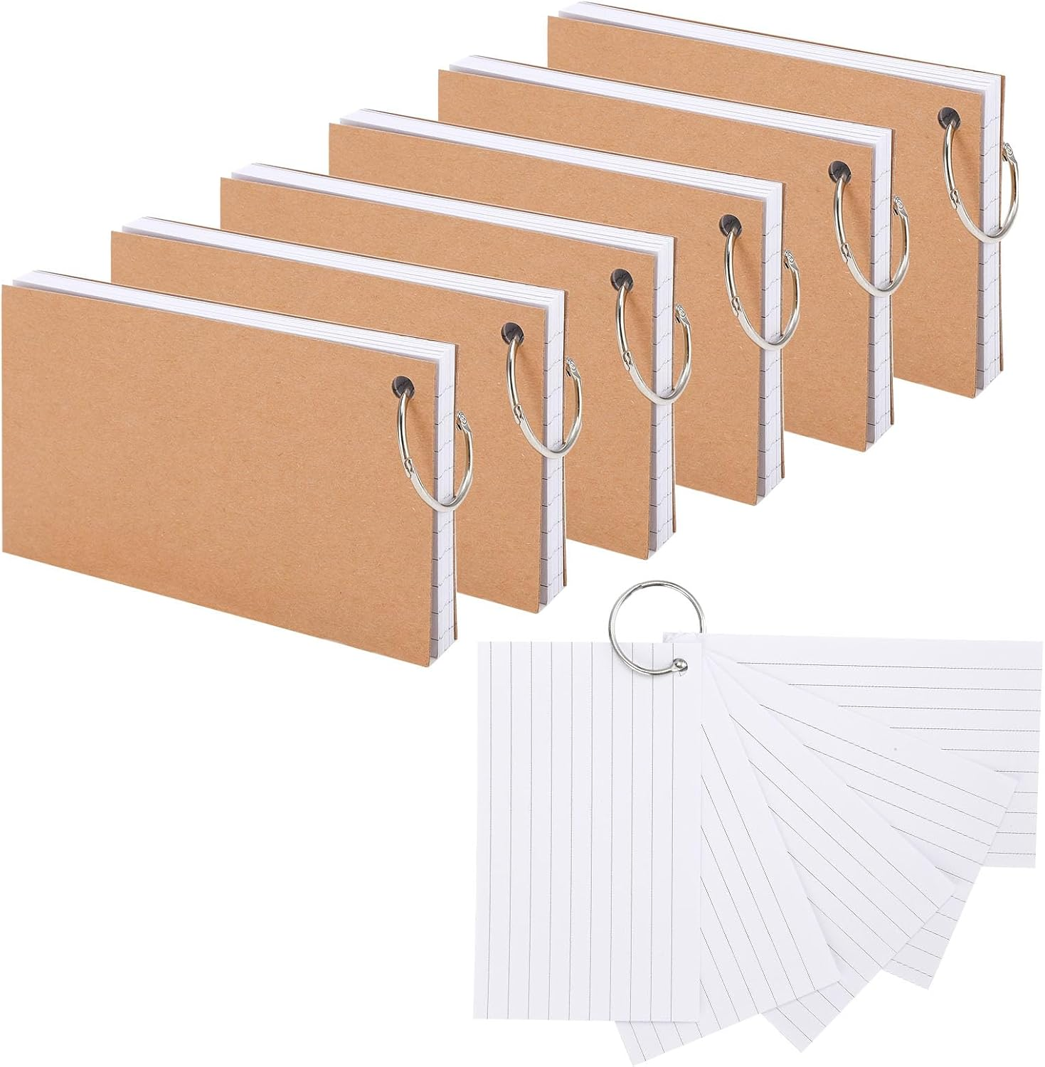 Flash Cards,300 PCS Revision Cards White Ruled Index Cards with Binder Ring Blan