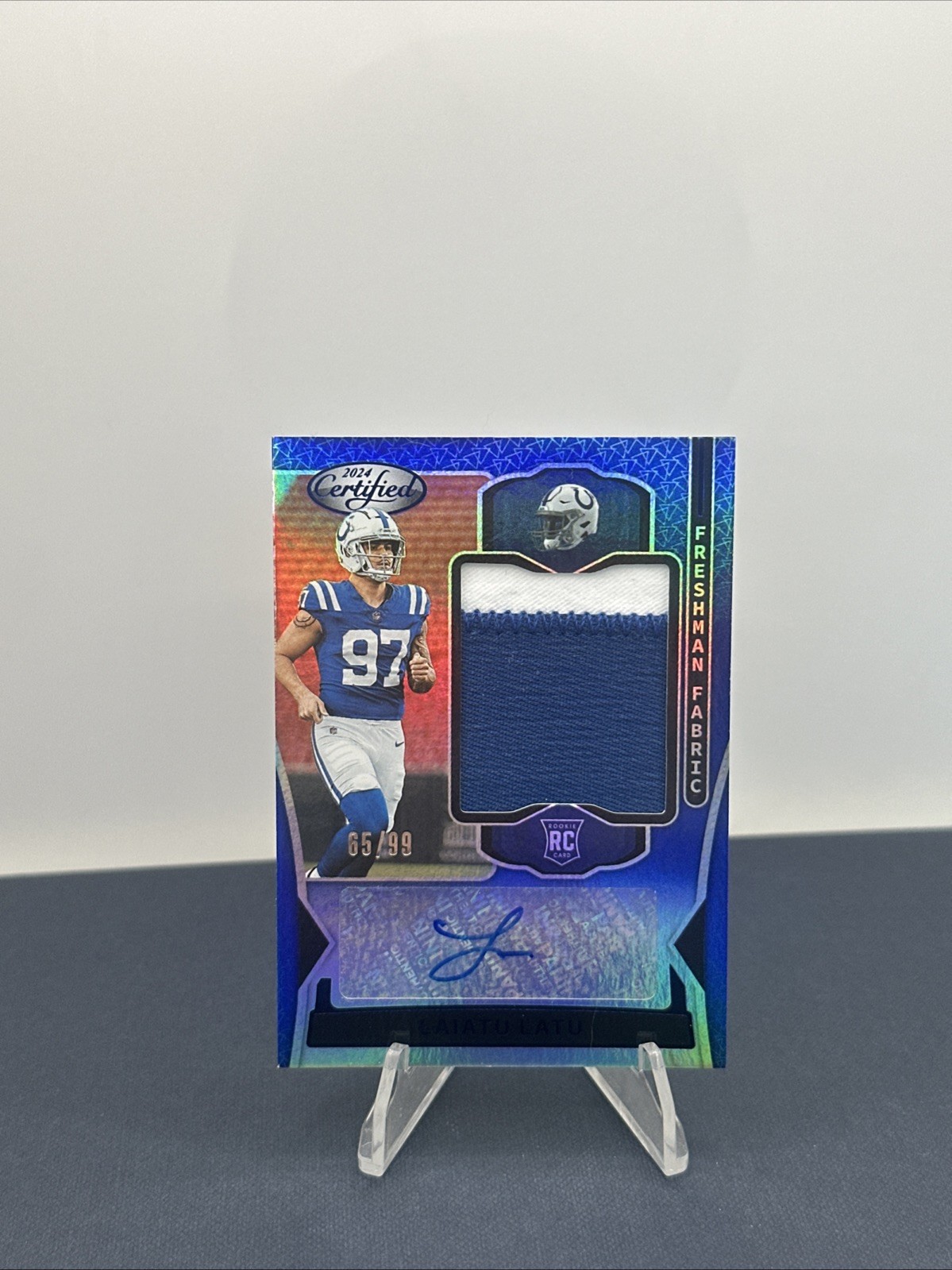 2024 Panini Certified Laiatu Latu Freshman Fabric Auto Blue /99 RPA #FMS-LLU