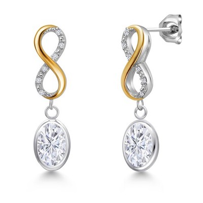 Infinity Drop Earrings for Women in 925 Silver and 10K Yellow Gold | 8X6MM Oval